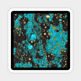 Abstract Design with Cells - Teal, Black and Gold Magnet