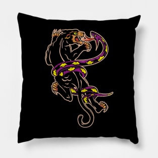 Traditional Tattoo Panther and Snake Pillow