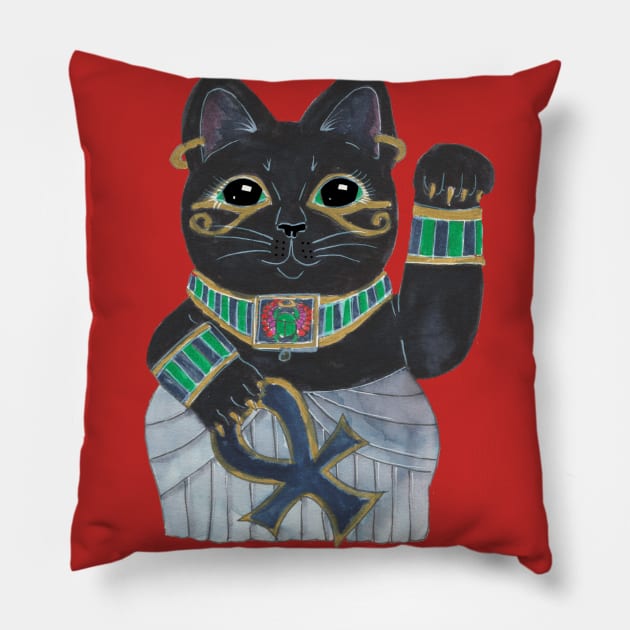 Egyptian lucky cat Pillow by JenStedman73