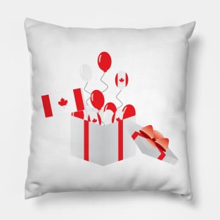 Canada day Gift box, Flag of Canada and Balloons Pillow