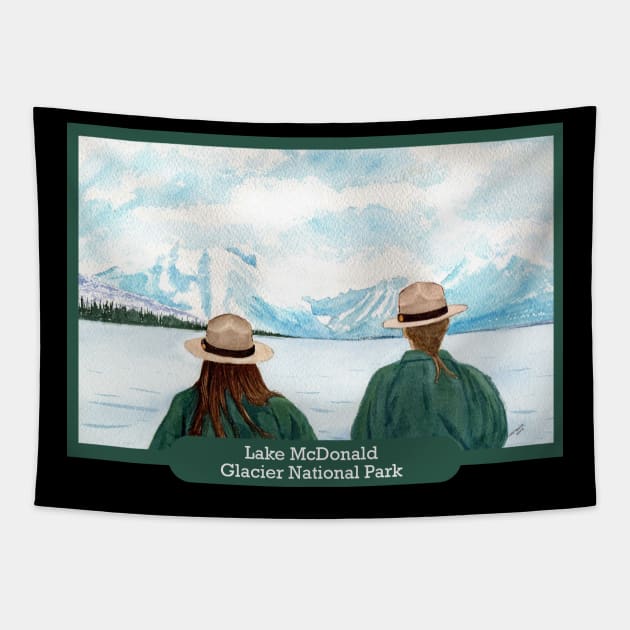 Lake McDonald, Glacier National Park Rangers Watercolor Tapestry by MMcBuck