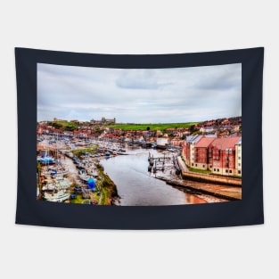 Whitby Marina And Harbor And Abbey And Church Tapestry