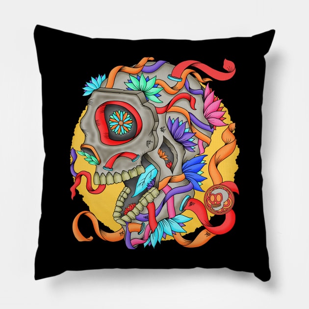 Skull of Colors - Día De Los Muertos - Realistic Skull Pillow by Scriptnbones