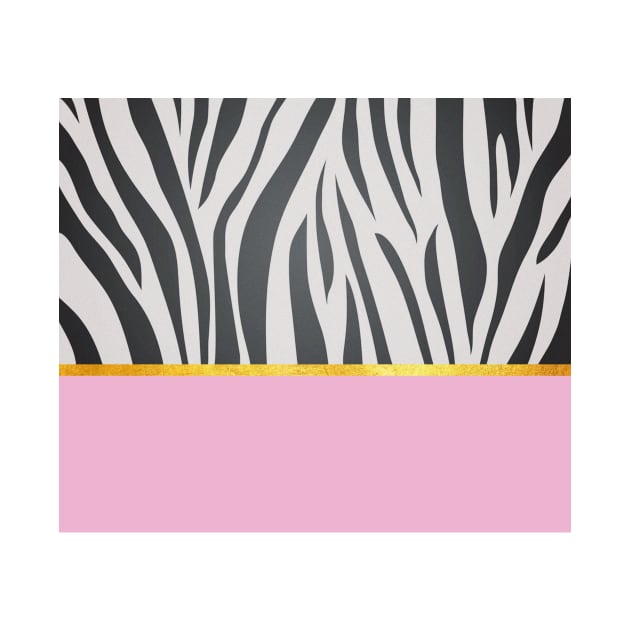 Black and white zebra print on pink, golden lining by ColorsHappiness