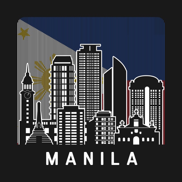 Manila NCR Skyline Philippines Flag by travel2xplanet