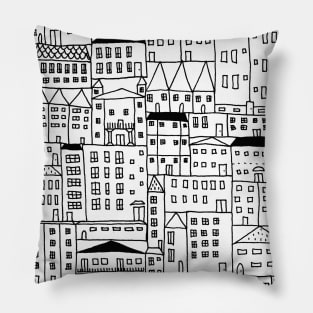 Cityscape Doodle Drawing, City Girl Gift Idea Pillow