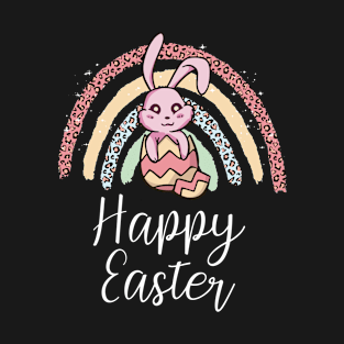 Happy Easter Day Cute Bunny With Eggs Easter Womens Girls T-Shirt