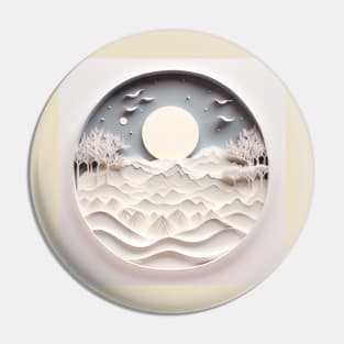 paper quill landscape of big moon over meadows of mountains Pin