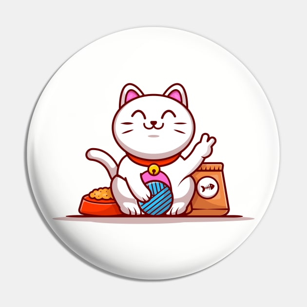 Cute Cat Playing Yarn Ball Cartoon Vector Icon Illustration (2