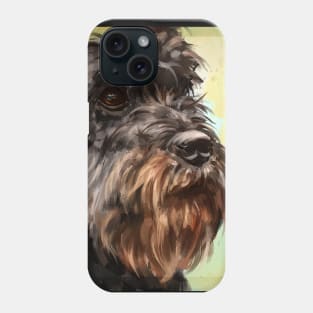 Close up Painting of a Majestic Looking Schnauzer in Yellow Background Phone Case