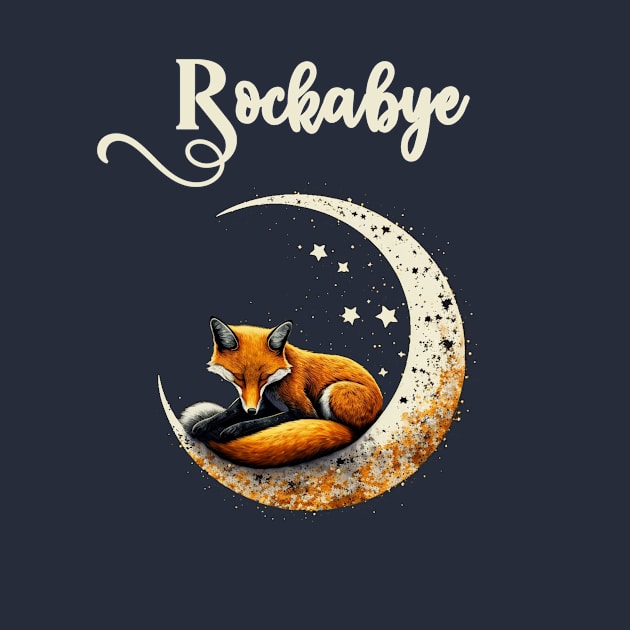 Rockabye fox sleeps in crescent moon with stars by Antzyzzz