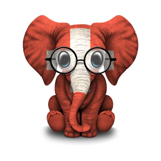 Baby Elephant with Glasses and Swiss Flag by jeffbartels