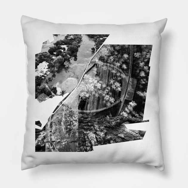 big wetland city urban collage photo art ecopop in nature landscape black & white Pillow by jorge_lebeau