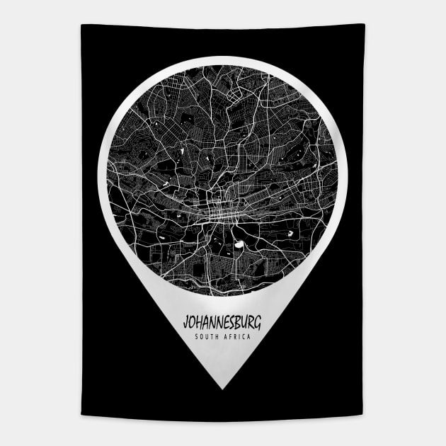 Johannesburg, South Africa City Map - Travel Pin Tapestry by deMAP Studio