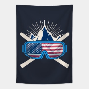 USA Ski Skiing America American Flag Patriotic Tapestry