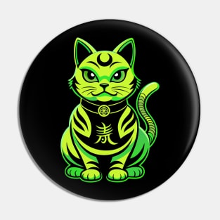 Vibrant green japanese maneki neko cat Pin