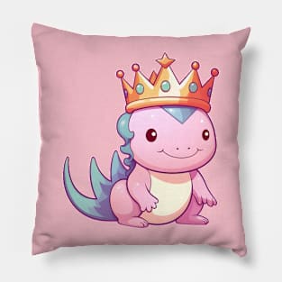 Regal Cartoon Axolotl Wearing a Gleaming Crown Pillow