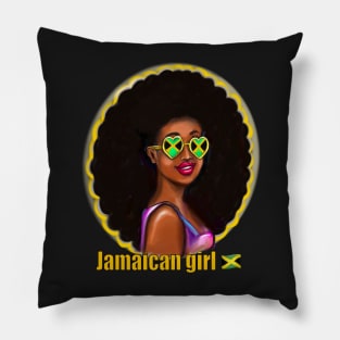 Jamaican girl I with Jamaica flag  colors colours shades big natural afro hair. The best Gifts for black women 2022 Jamaica Pillow