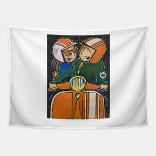 Retro Scooter, Classic Scooter, Scooterist, Scootering, Scooter Rider, Mod Art Tapestry