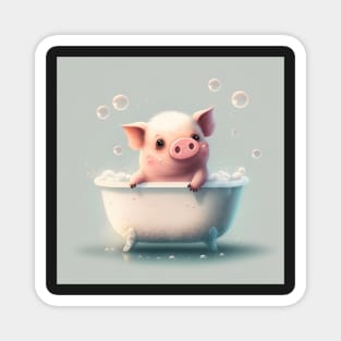 Cute Happy Pig Bathroom Drawing Illustration Magnet