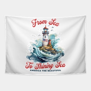 Patriotic From Sea to Shining Sea Lighthouse 4th of July Tapestry