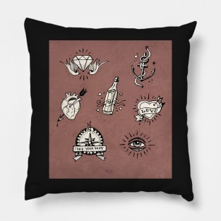 Old school tattoo drawings Pillow