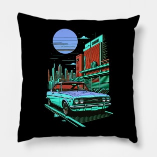 Retrowave Car Illustration Pillow