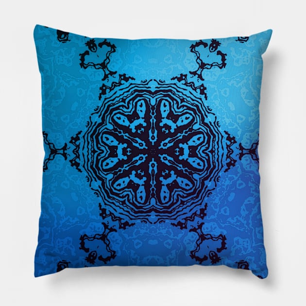 Hippie Blue Christmas Boho Snowflake Pillow by Moon Art