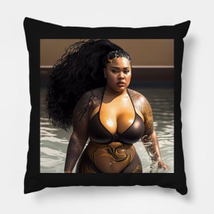 Summer Vibes, Curvy Summer, Curvy and Beautiful Superwoman, Swimmer Athlete. Female are strong. Sticker Pillow