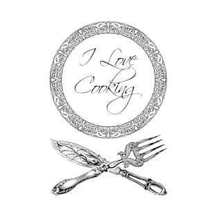 'I Love Cooking' Luxury Restaurant Design - Retro Illustration Design T-Shirt