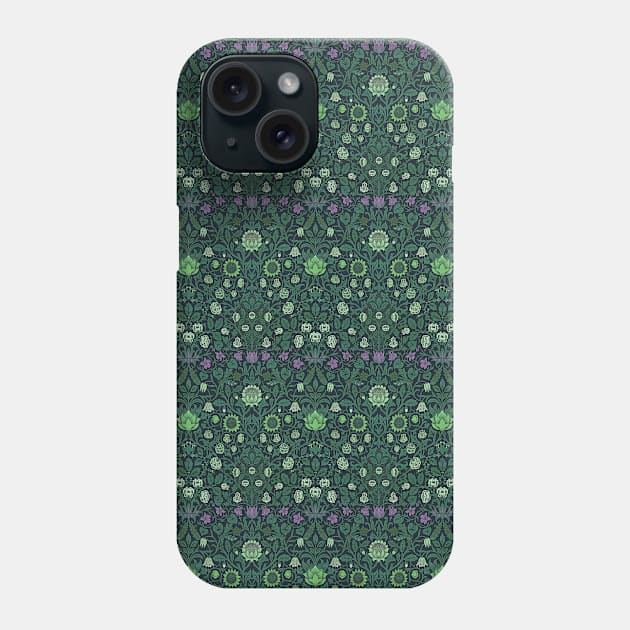 William Morris Violet and Columbine Emerald Green Phone Case by tiokvadrat