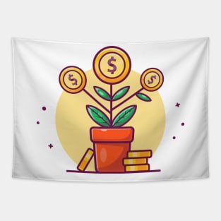 Money plant with stock of coin cartoon Tapestry