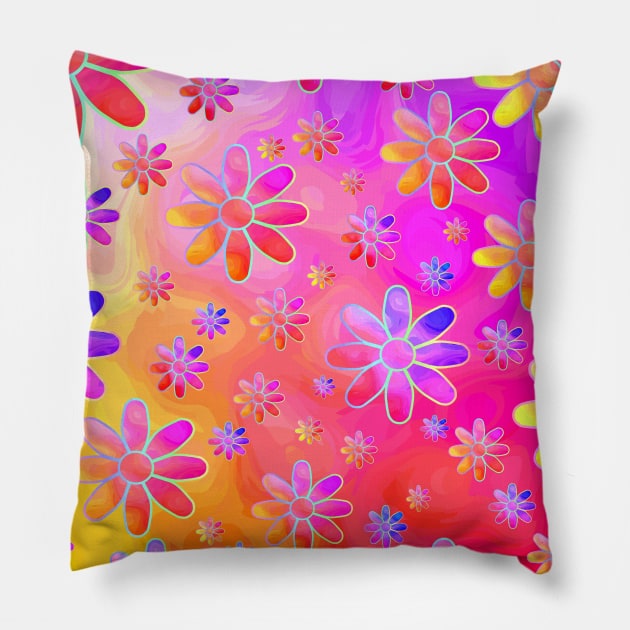 HIPPIE Trippy Flowers Pillow by SartorisArt1