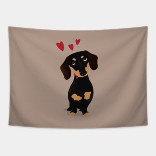 Cute Cartoon Dachshund with Three Red Hearts Tapestry