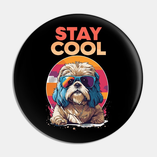 Cute Shih Tzu Stay Cool With Sunglasses Retro Hip Design Pin by TF Brands