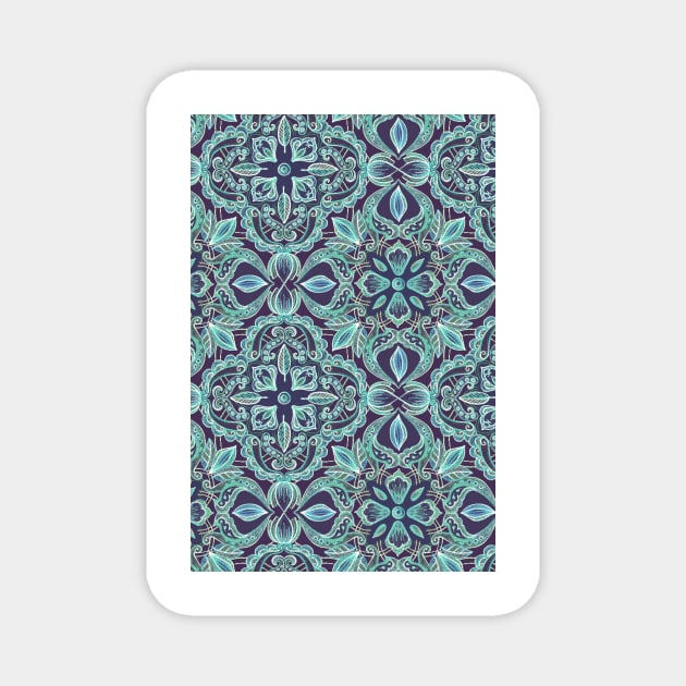 Chalkboard Floral Pattern in Teal & Navy Magnet by micklyn