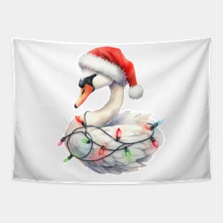 Swan Wrapped In Christmas Lights Tapestry