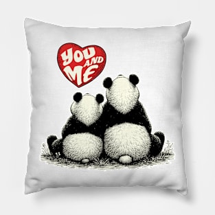 Couple Panda Bear in Love Print art illustration Panda Valentines gifts Pillow