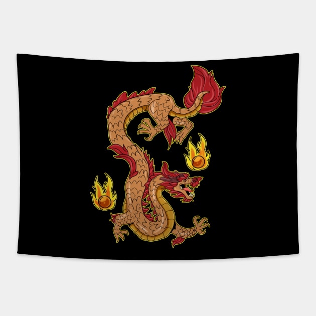 Vintage Fire Chinese Dragon Gift Print Asian Culture  Zip Print Tapestry by Linco