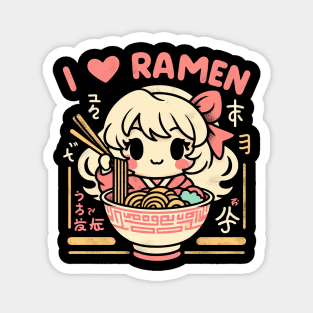 I Love Ramen - Cute Kawaii Girl Princess - Retro Graphic Magnet