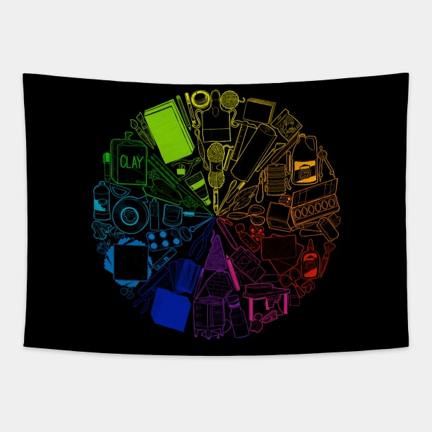 Color Wheel of 85 Art Supplies Doodle Tapestry by The Craft ACE