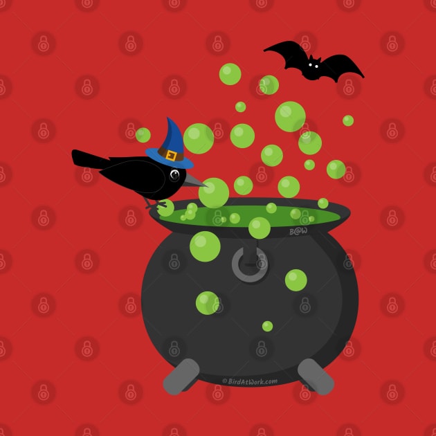 Halloween: Crow Looking into a Bubbling Cauldron by BirdAtWork