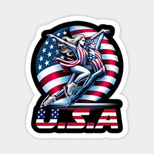 American Flag double ice figure skating USA Patriotic Team Magnet