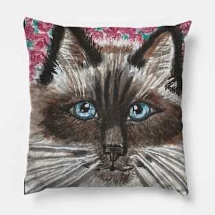 Siamese cat face watercolor painting Pillow