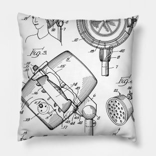 Hair Dryer Sound System Vintage Patent Hand Drawing Pillow