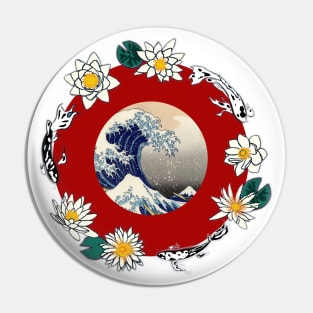 Japanese The Wave with Koi and Flowers Pin