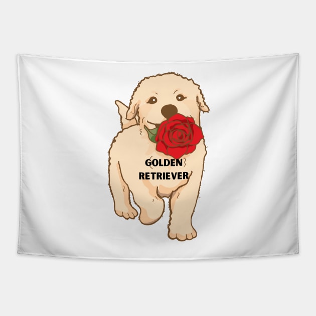 golden retriever dog illustration Tapestry by RubyCollection