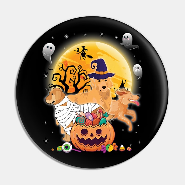Golden Retriever Dog Mummy Witch Moon Ghosts Happy Halloween Thanksgiving Merry Christmas Day Pin by joandraelliot