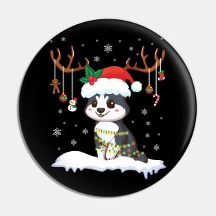 Husky Reindeer Santa Noel Costume Dancing On Snow Merry Xmas Pin