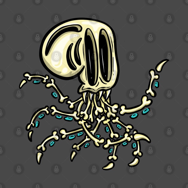 Octopus Skeleton Spooky Halloween Cartoon Illustration by Squeeb Creative